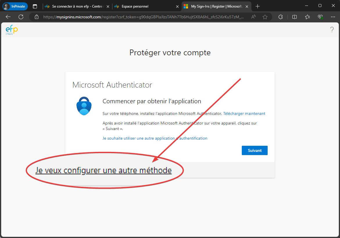 Configurer une autre méthode